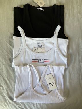 Zara Assorted Cropped Ribbed Tank Tops, Bundle of 3, Sz L NWT